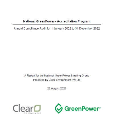 Cover page of Annual Audit report 2022 showing title and the GreenPower and Clear Environment logo